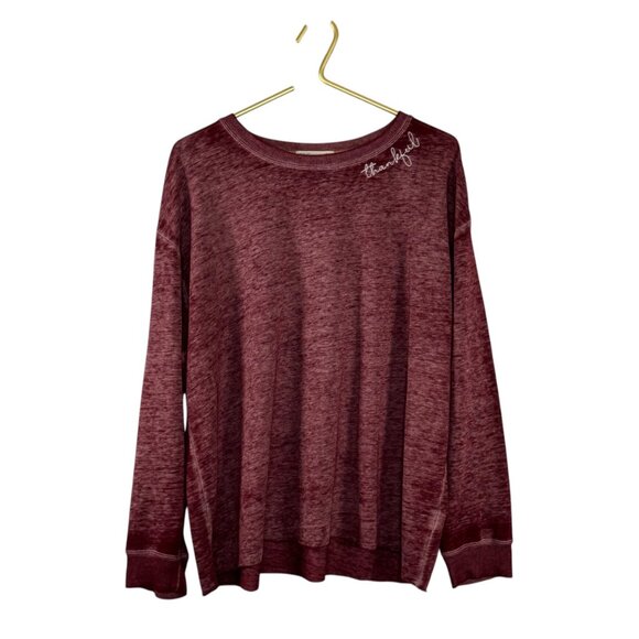 LIKE NEW C&C California Thankful Embroidered Long Sleeve Burgundy Sweatshirt - Picture 2 of 8